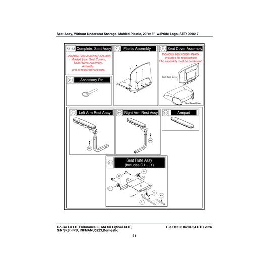 Pride Mobility MEC152057 go-chair flat seat plate assembly parts diagram