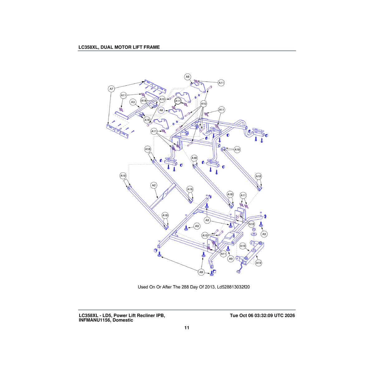 Pride Mobility MEC152491 lift frame assembly dual motor heavyweight lc358xl/mm7001 parts diagram