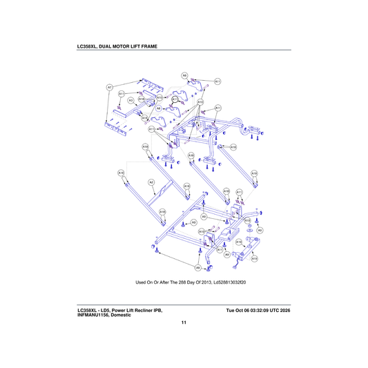 Pride Mobility MEC152491 lift frame assembly dual motor heavyweight lc358xl/mm7001 parts diagram