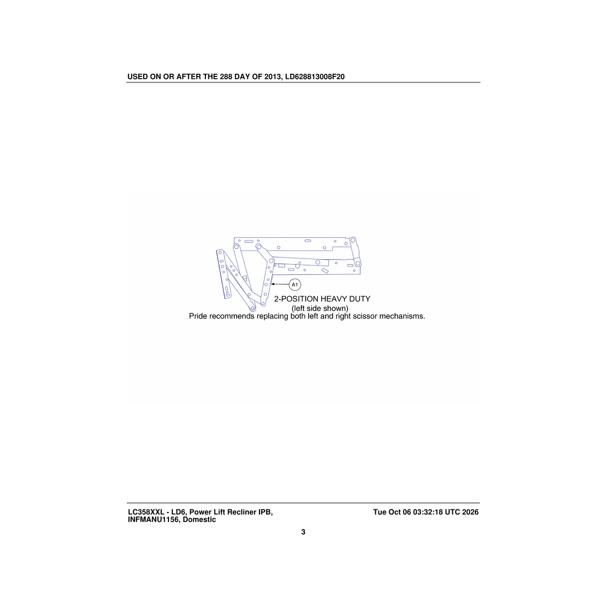 Pride Mobility MEC152498 2 position scissor mech assembly heavy duty pair lc358xxl parts diagram