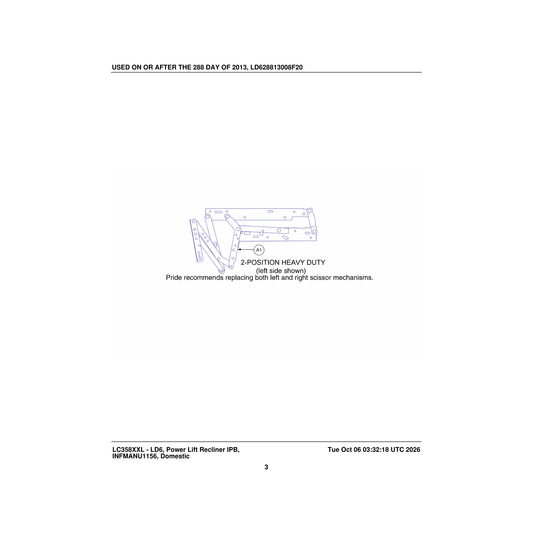 Pride Mobility MEC152498 2 position scissor mech assembly heavy duty pair lc358xxl parts diagram