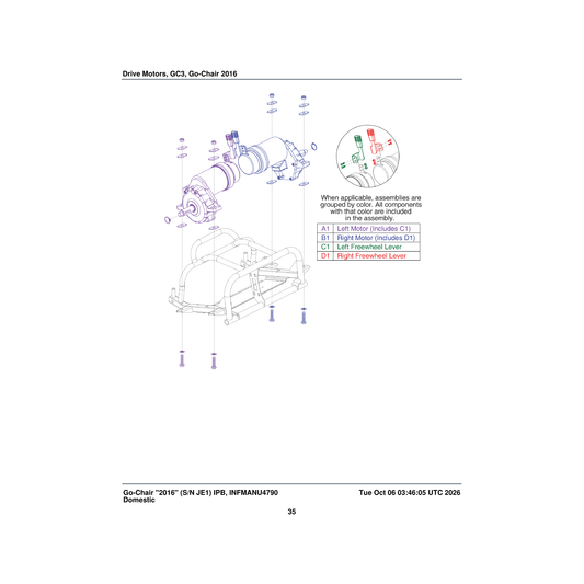 Pride Mobility MEC153748 freewheel lever assembly left parts diagram