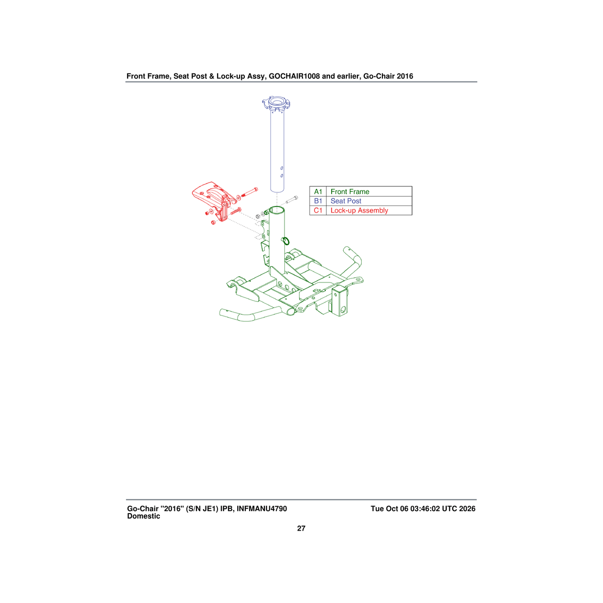 Pride Mobility MEC154953 upper seat post assembly parts diagram
