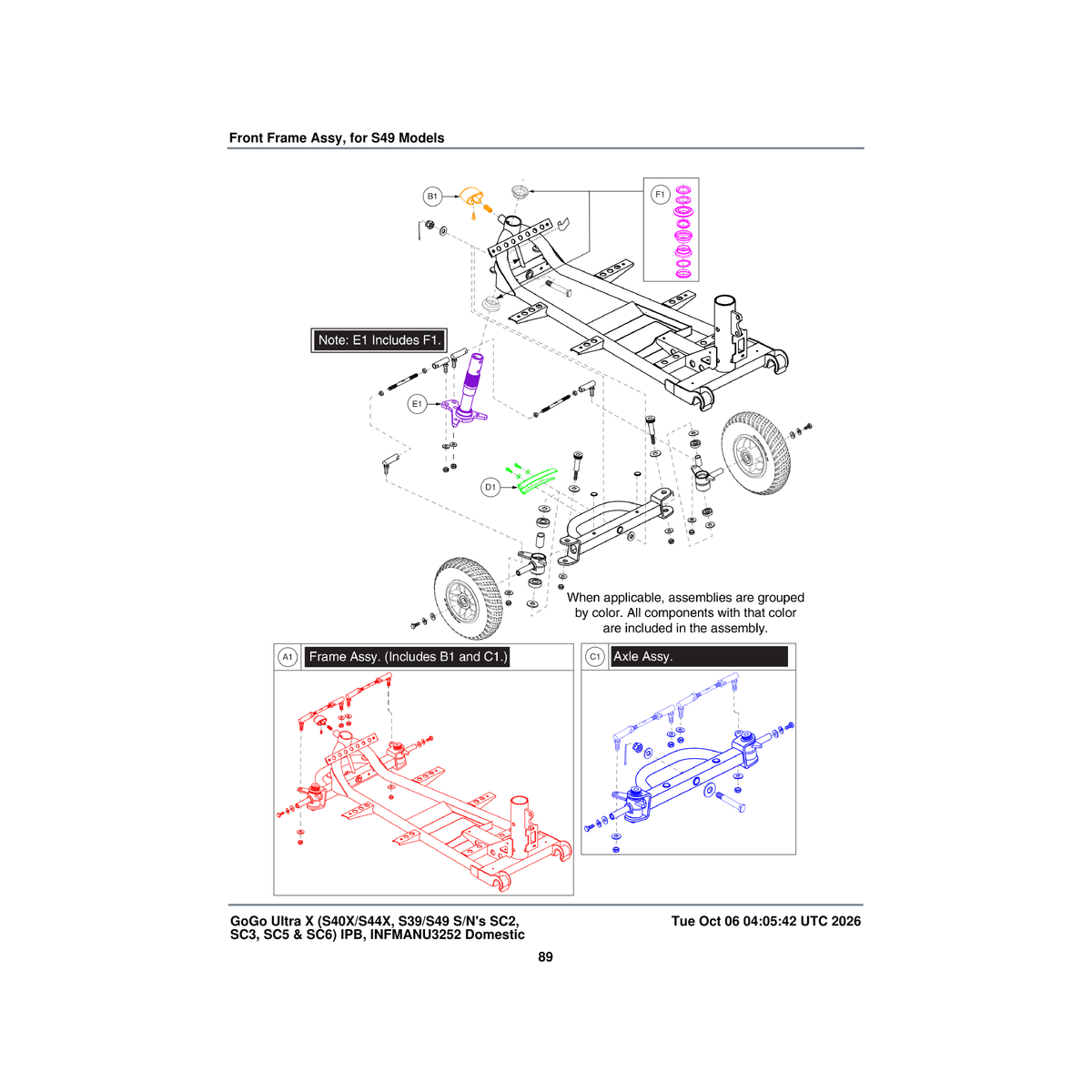 Pride Mobility MEC1611926 front frame assembly complete parts diagram
