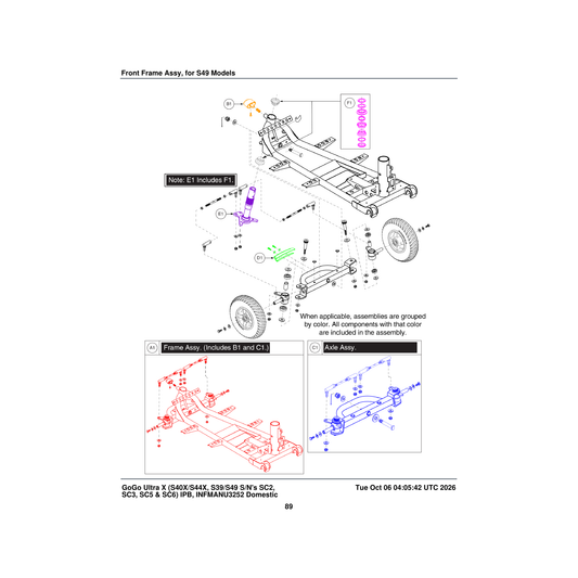 Pride Mobility MEC1611926 front frame assembly complete parts diagram