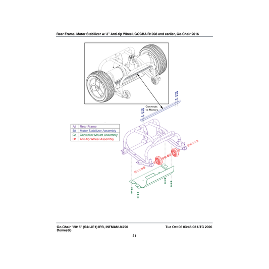 Pride Mobility MEC165218 rear motor stabilizer assembly parts diagram