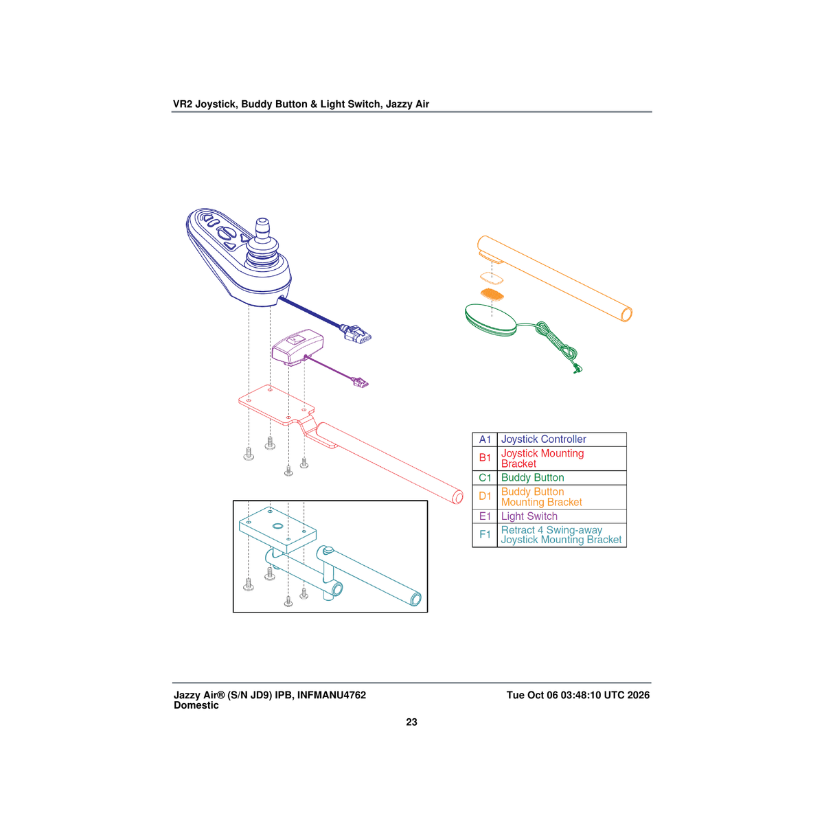 Pride Mobility MEC168058 under arm buddy button mounting bracket assembly jazzy air parts diagram