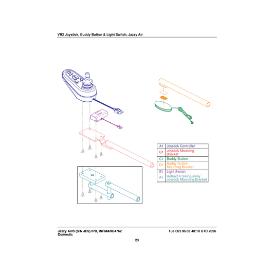 Pride Mobility MEC168060 retract 4 swing away joystick assembly jazzy air parts diagram