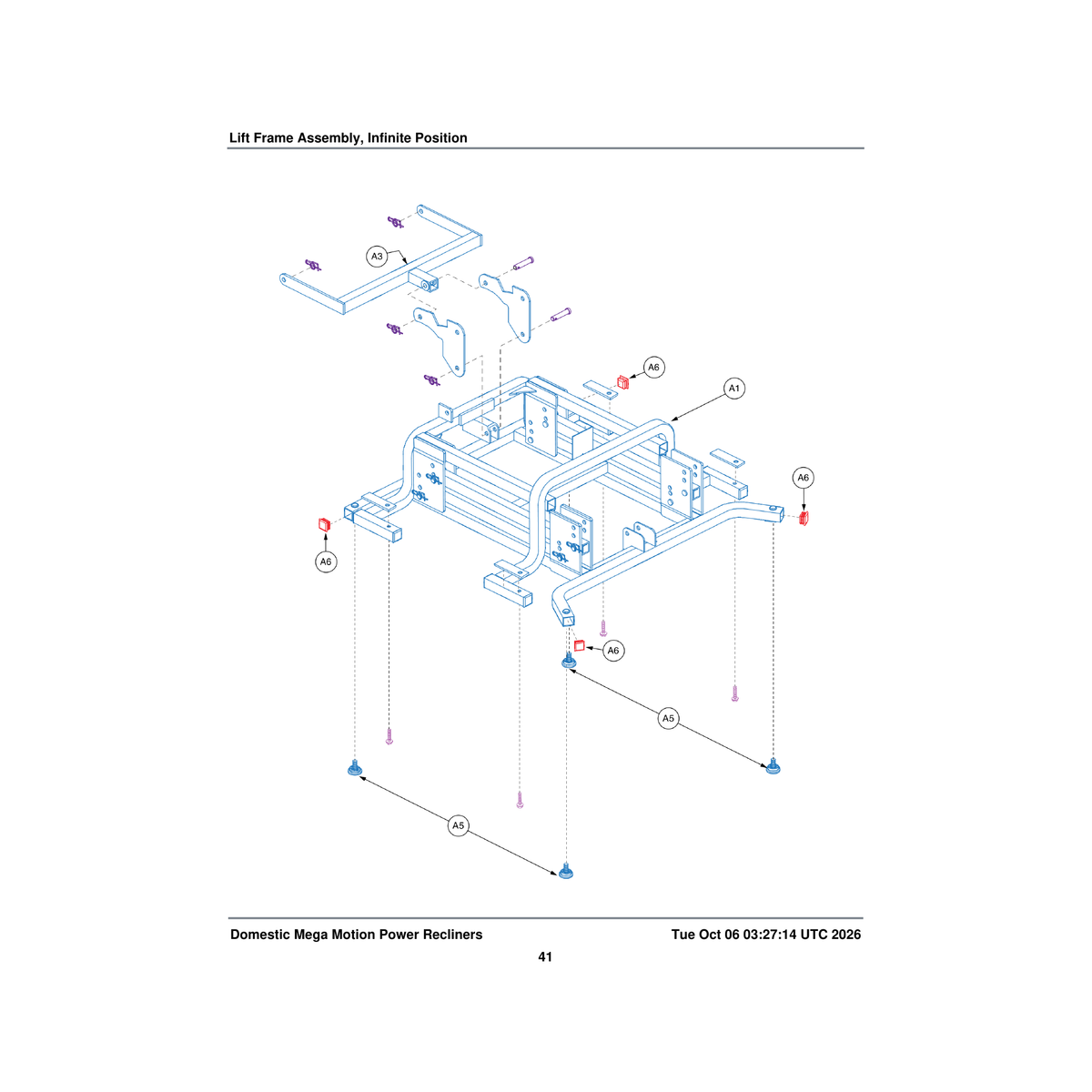 Pride Mobility MEC168362 complete frame assembly infinite position parts diagram
