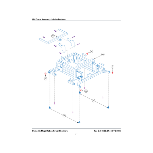 Pride Mobility MEC168362 complete frame assembly infinite position parts diagram