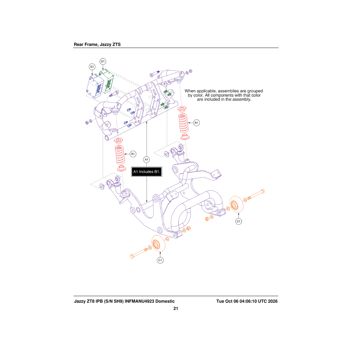 Pride Mobility MEC1703722 rear suspension spring and retainers parts diagram