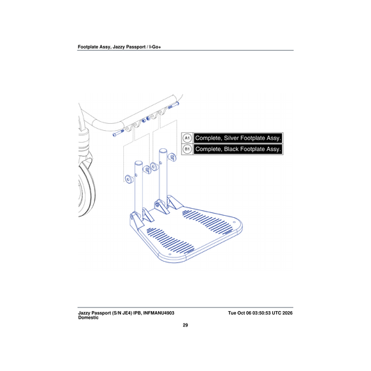 Pride Mobility MEC1704875-EBK1 footplate assembly pec-blk-01 parts diagram