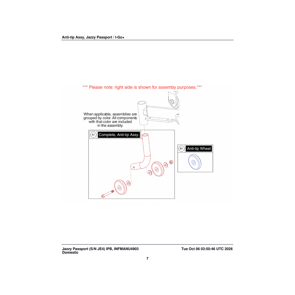 Pride Mobility MEC1704902 anti-tip assembly right parts diagram