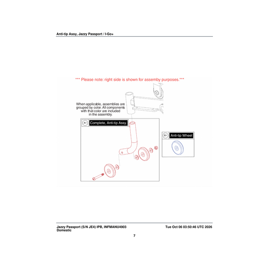 Pride Mobility MEC1704902 anti-tip assembly right parts diagram