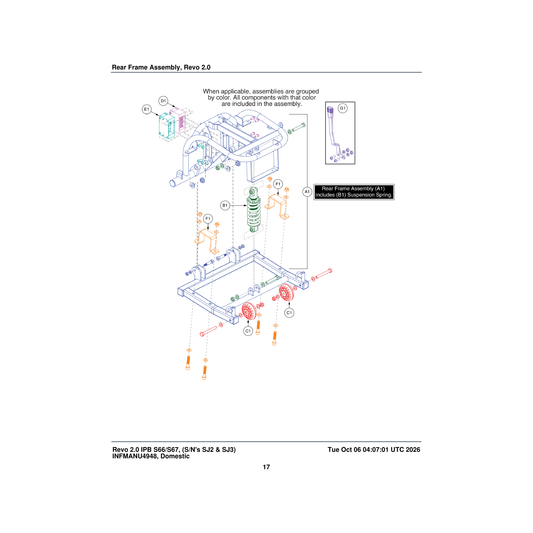 Pride Mobility MEC1705498 rear frame assembly complete parts diagram
