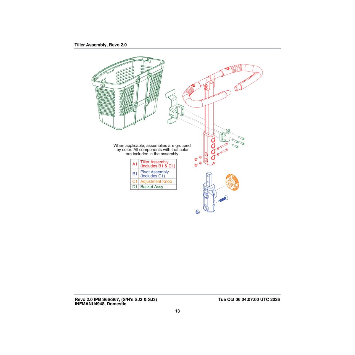 Pride Mobility MEC1705500 tiller mechanical assembly parts diagram