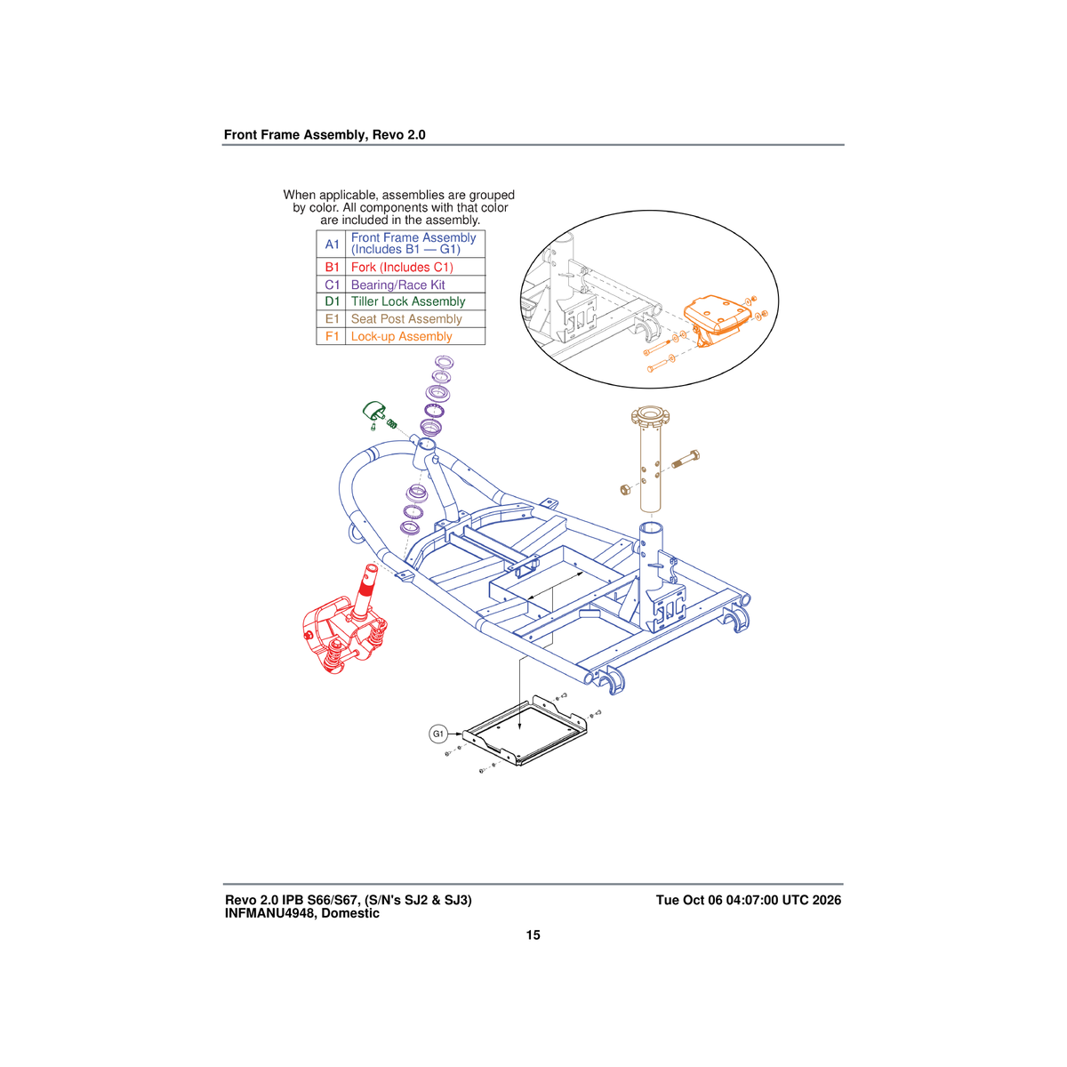 Pride Mobility MEC1706295 front frame assembly complete 3-wheel parts diagram