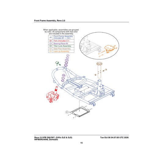 Pride Mobility MEC1706295 front frame assembly complete 3-wheel parts diagram