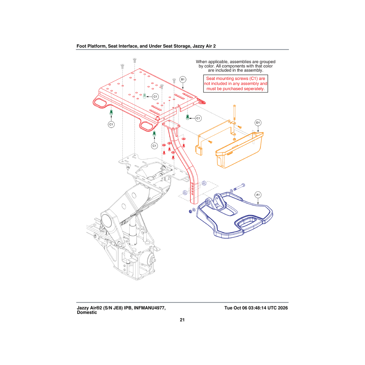 Pride Mobility MEC1713046 seat interface assembly jazzy air 2.0 parts diagram