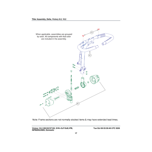 Pride Mobility MEC1713216 delta tiller assembly victory 9-10 2.0 parts diagram