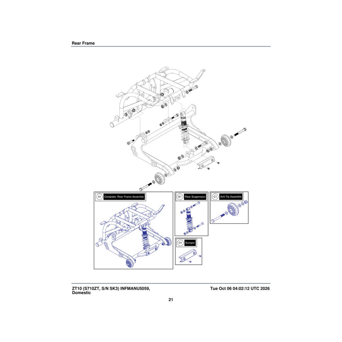 Pride Mobility MEC1714211 rear frame assembly parts diagram