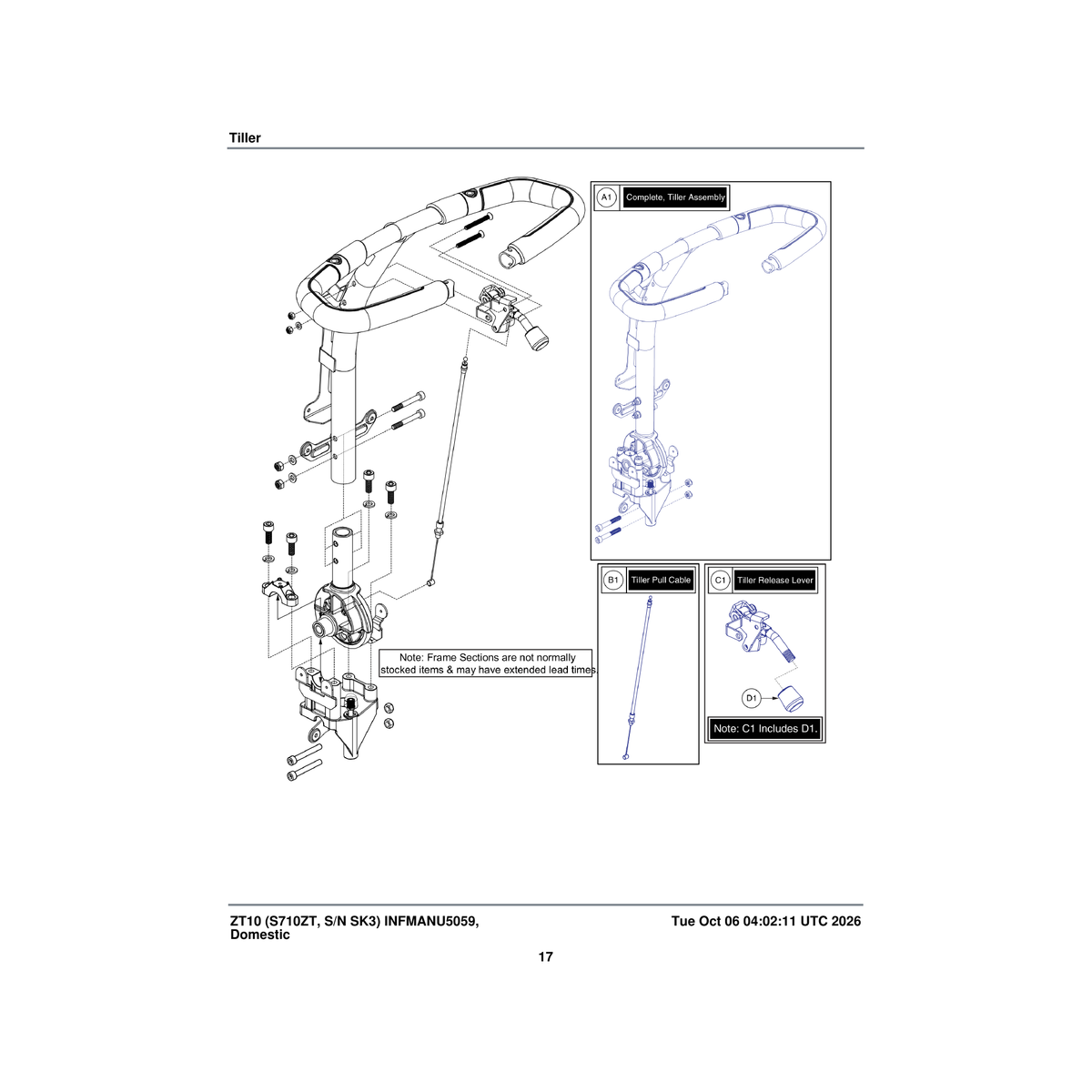 Pride Mobility MEC1801030 pull cable tiller adjustment parts diagram