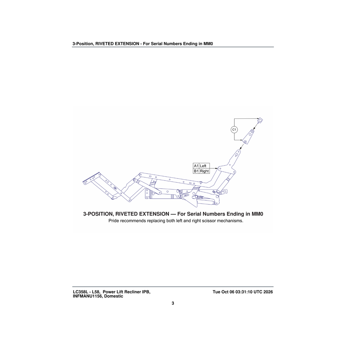 Pride Mobility MEC1804468 scissor mechanism frame assembly extended ottoman riveted parts diagram
