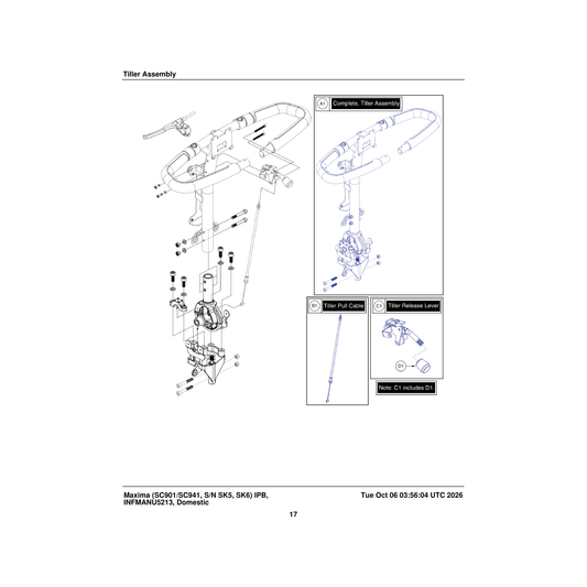 Pride Mobility MEC1804535 tiller assembly parts diagram