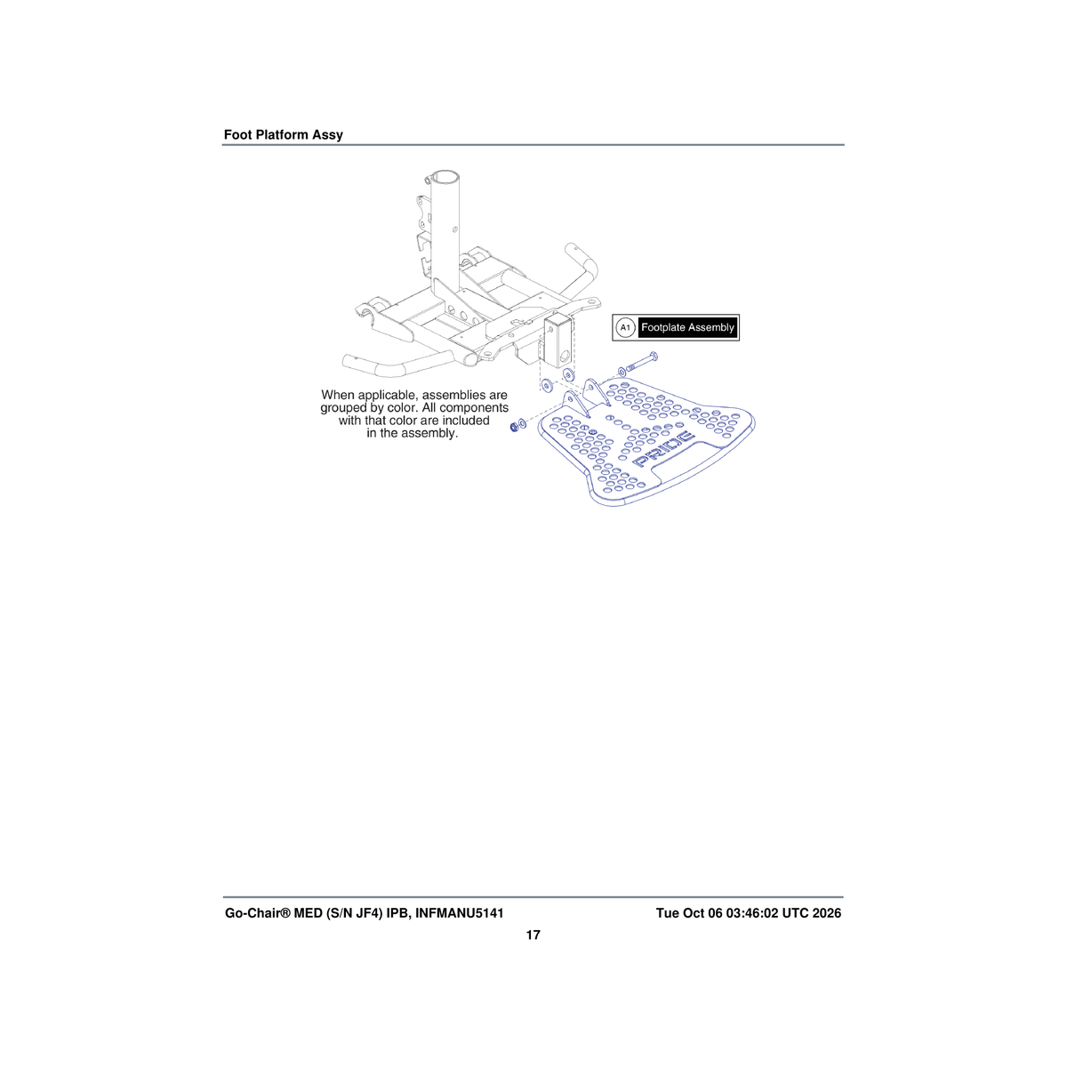 Pride Mobility MEC1806511 foot platform assembly parts diagram