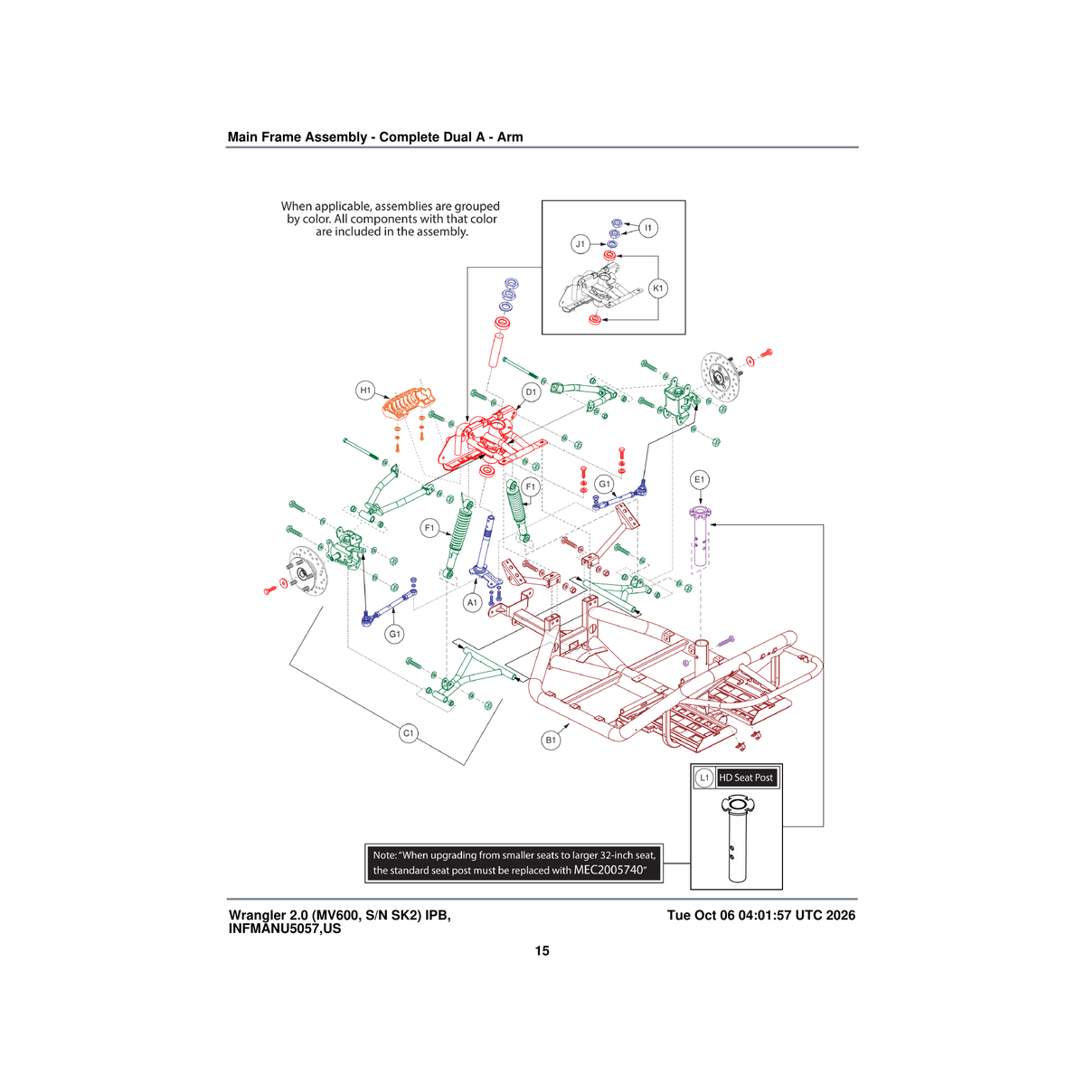 Pride Mobility MEC1808242 front suspension frame assembly dual a-arm parts diagram