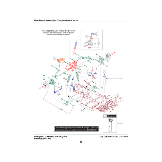 Pride Mobility MEC1808242 front suspension frame assembly dual a-arm parts diagram