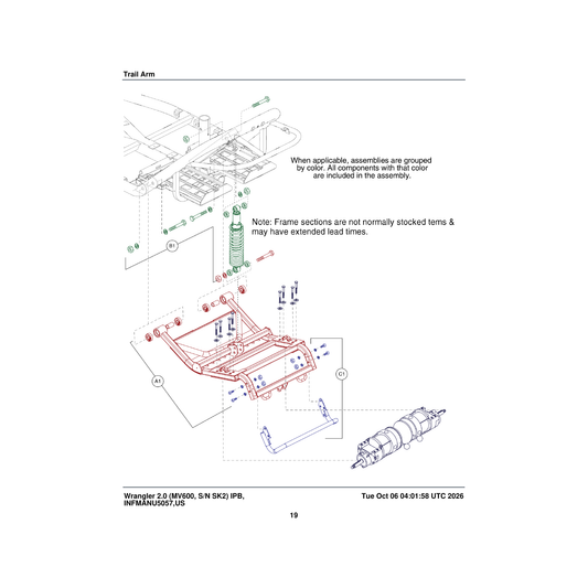Pride Mobility MEC1900419 trail arm assembly parts diagram