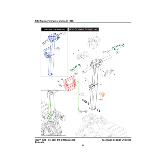 Pride Mobility MEC1901192 tiller extension lock assembly parts diagram
