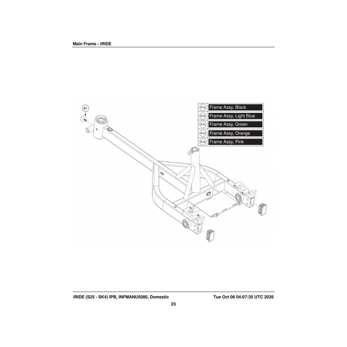Pride Mobility MEC1903810-APK2 frame assembly pink parts diagram