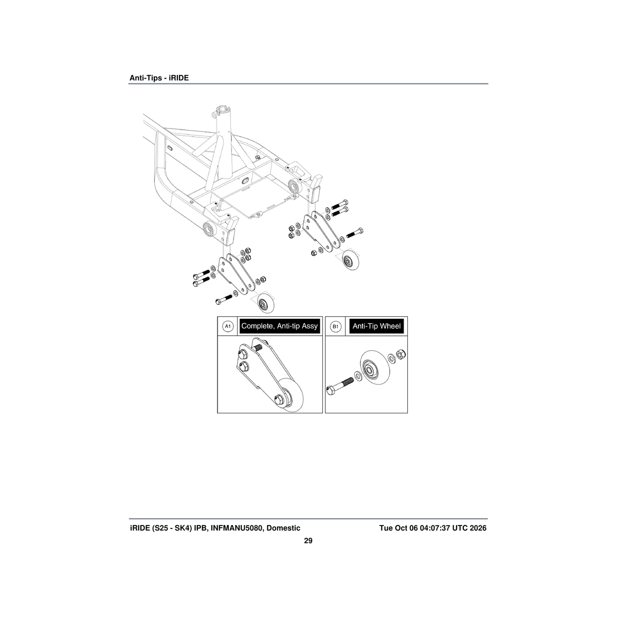 Pride Mobility MEC1903811 anti-tip wheel assembly parts diagram