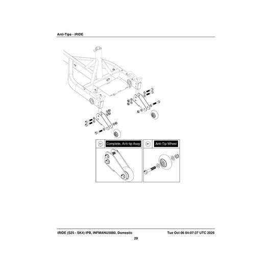 Pride Mobility MEC1903811 anti-tip wheel assembly parts diagram
