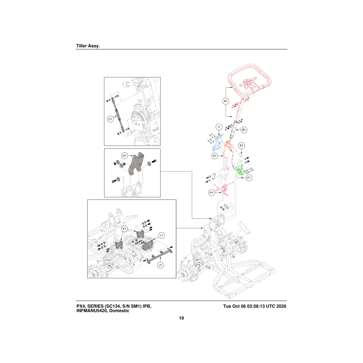 Pride Mobility MEC1907161 upper tiller pivot bracket weldment parts diagram