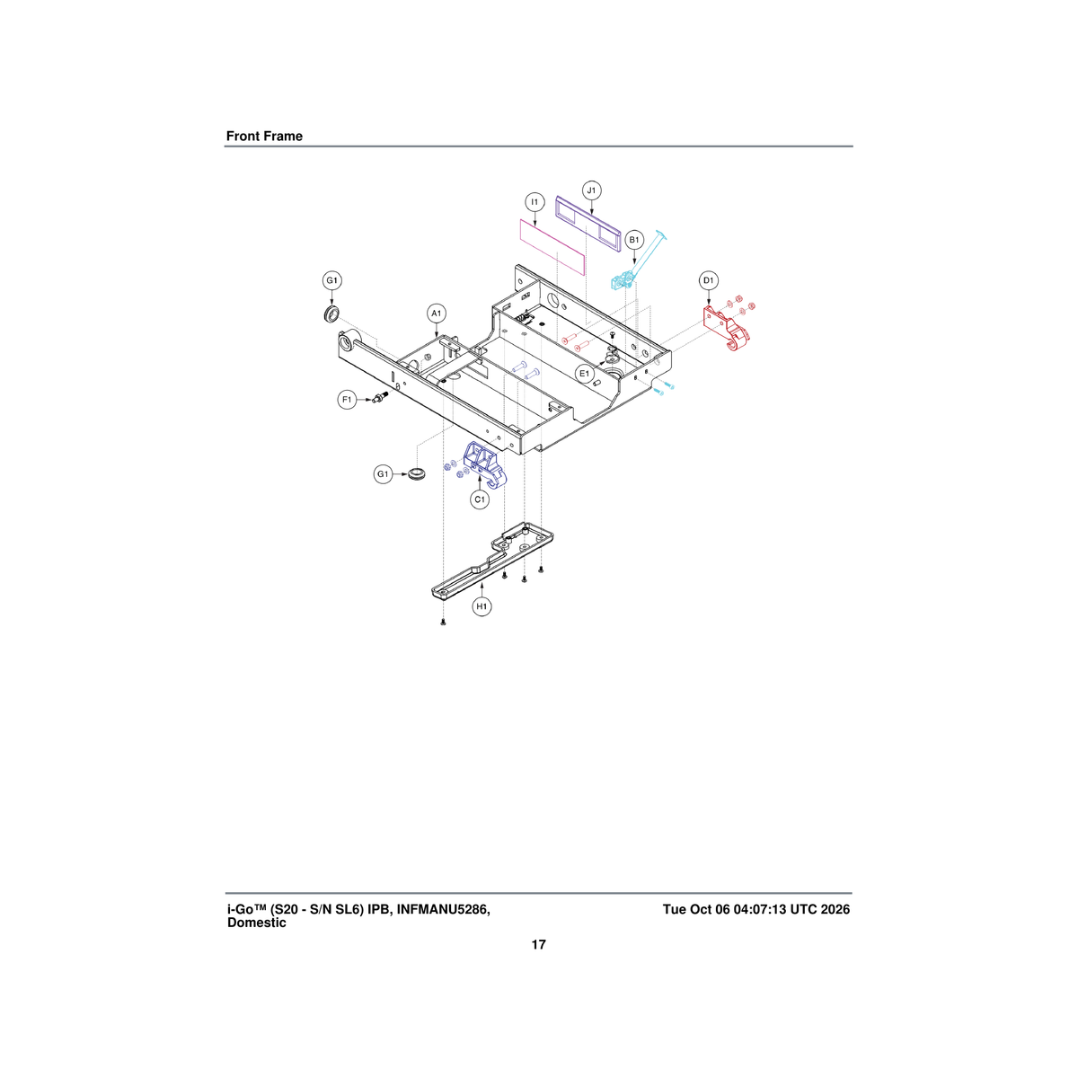 Pride Mobility MEC2000574 front main pivot assembly right parts diagram
