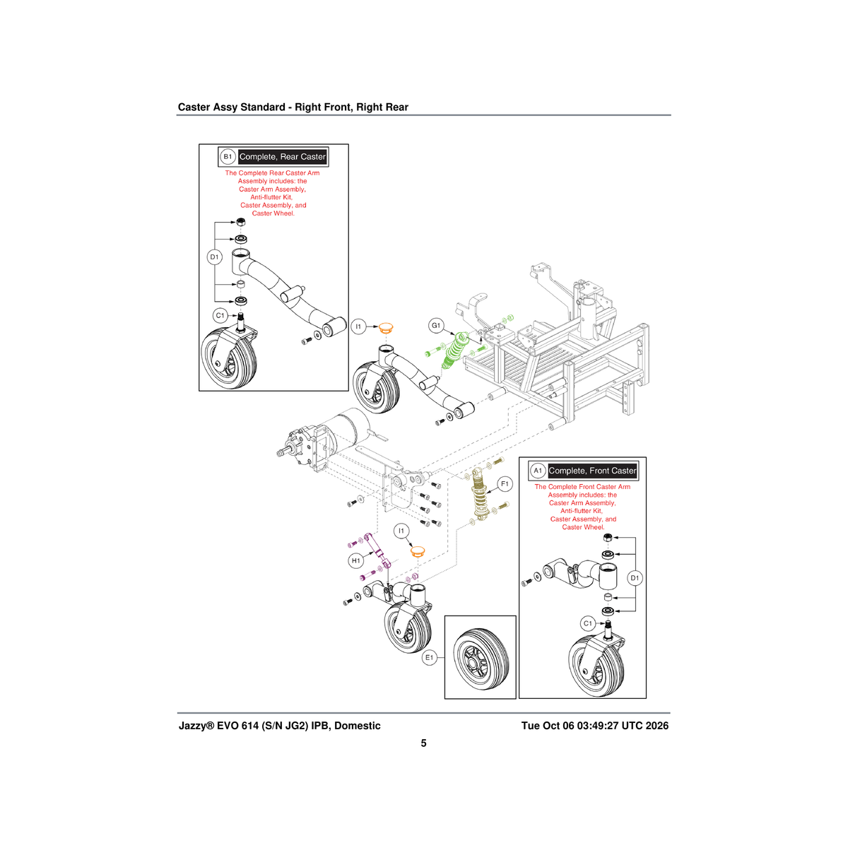 Pride Mobility MEC2003723 caster arm assembly rear right parts diagram