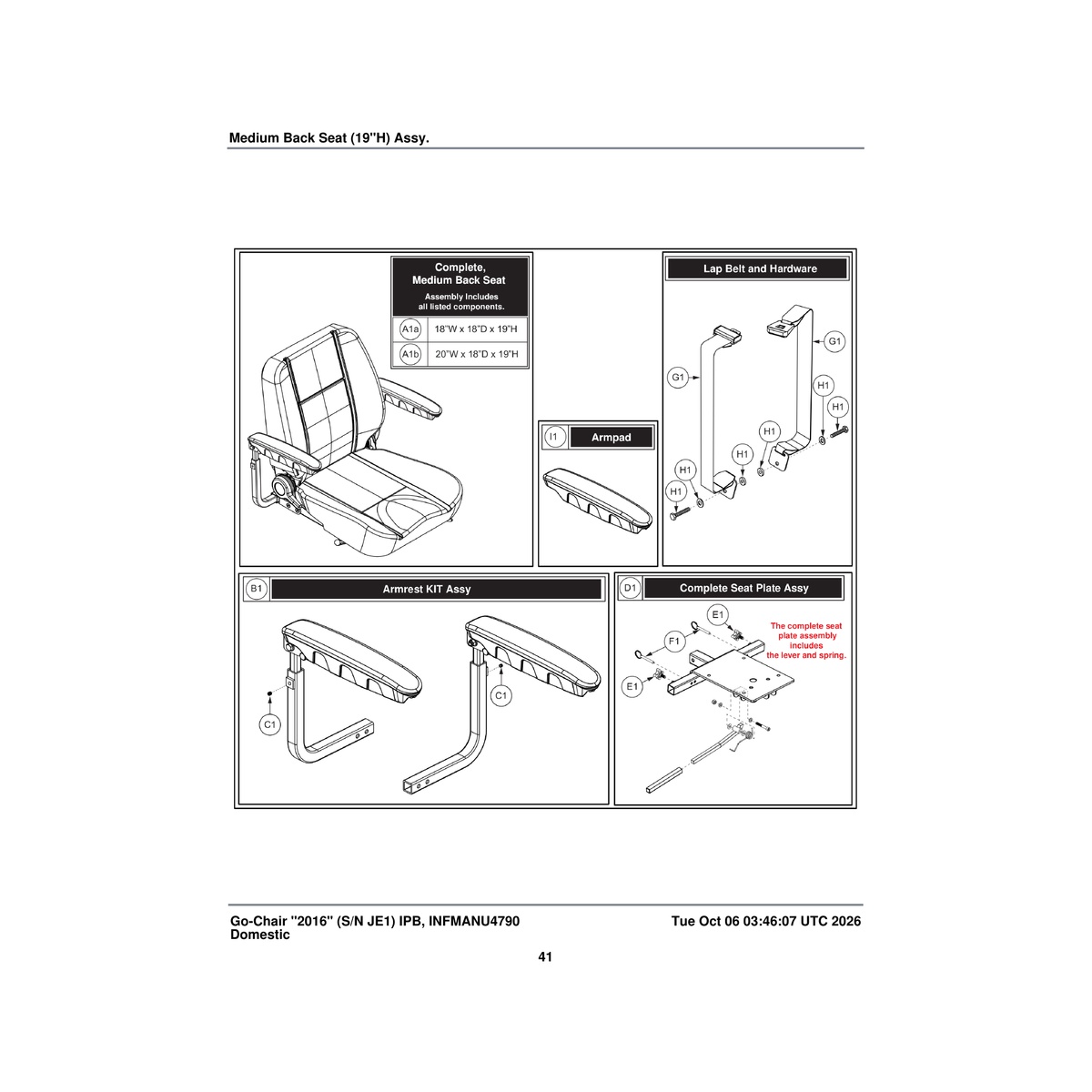 Pride Mobility MEC2007138 go-chair seat frame with hardware assembly parts diagram