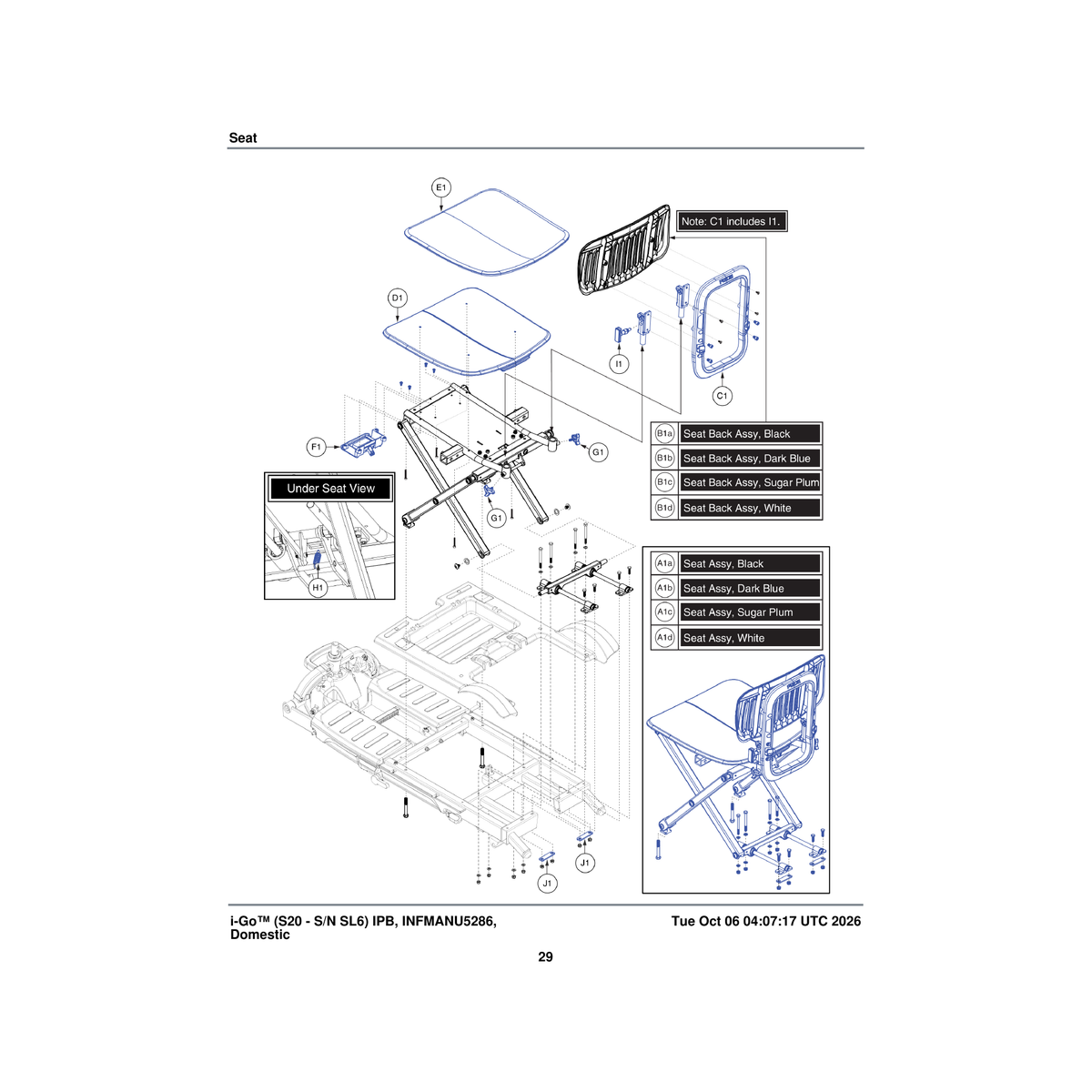 Pride Mobility MEC2008815-TWT1 seat assembly white parts diagram