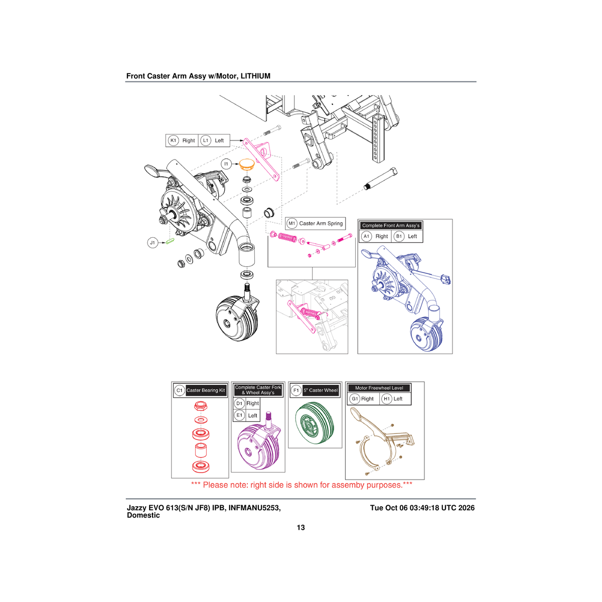 Pride Mobility MEC2009073 caster arm spring assembly hd parts diagram
