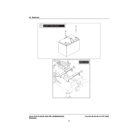 Pride Mobility MEC2100260 battery strap long parts diagram