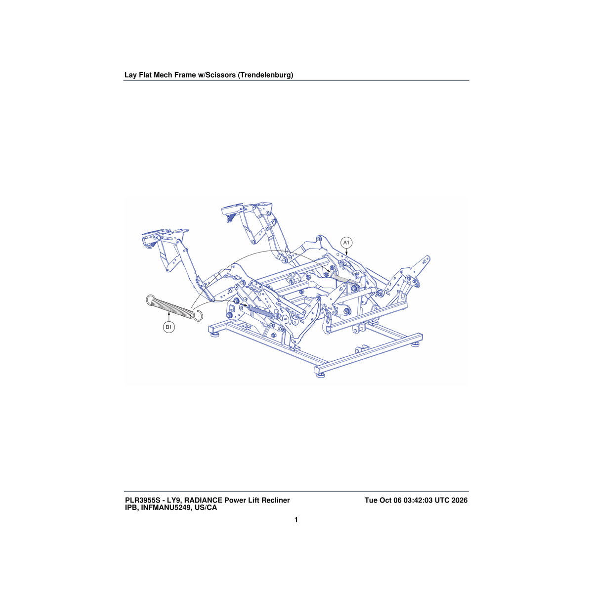 Pride Mobility MEC2100340 frame lay flat mech with scissors dual motor 21c with hall parts diagram