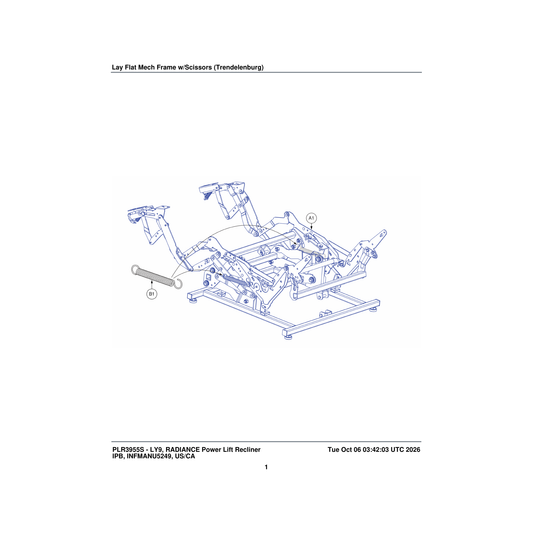 Pride Mobility MEC2100340 frame lay flat mech with scissors dual motor 21c with hall parts diagram