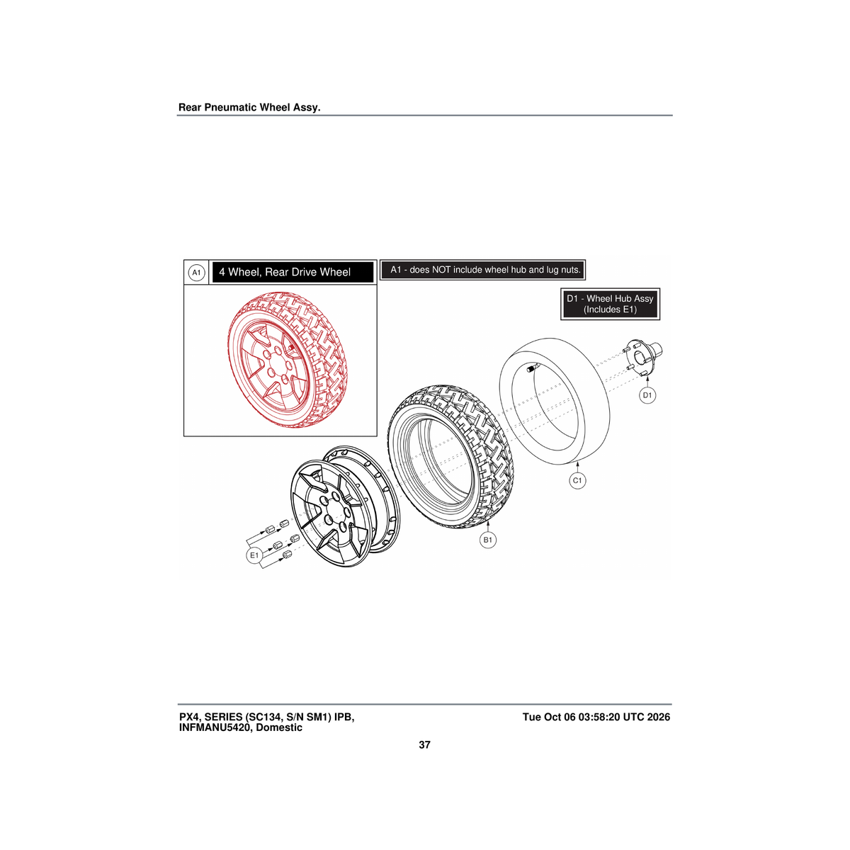 Pride Mobility MEC2101302 wheel hub mechanical assembly tapered rear 5 on 3 inch parts diagram