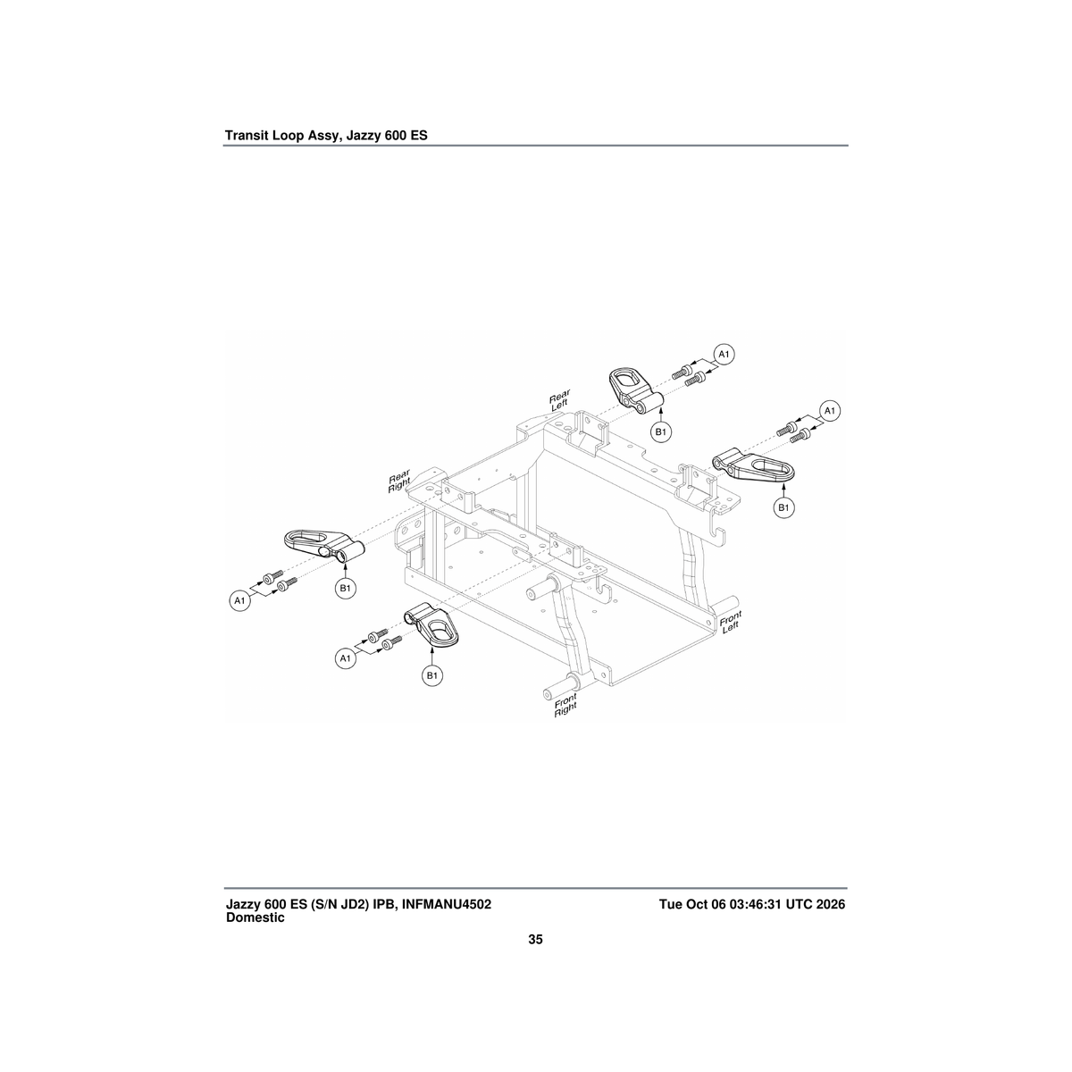 Pride Mobility MEC2101893 transit loop service assembly with unoccupied labels parts diagram