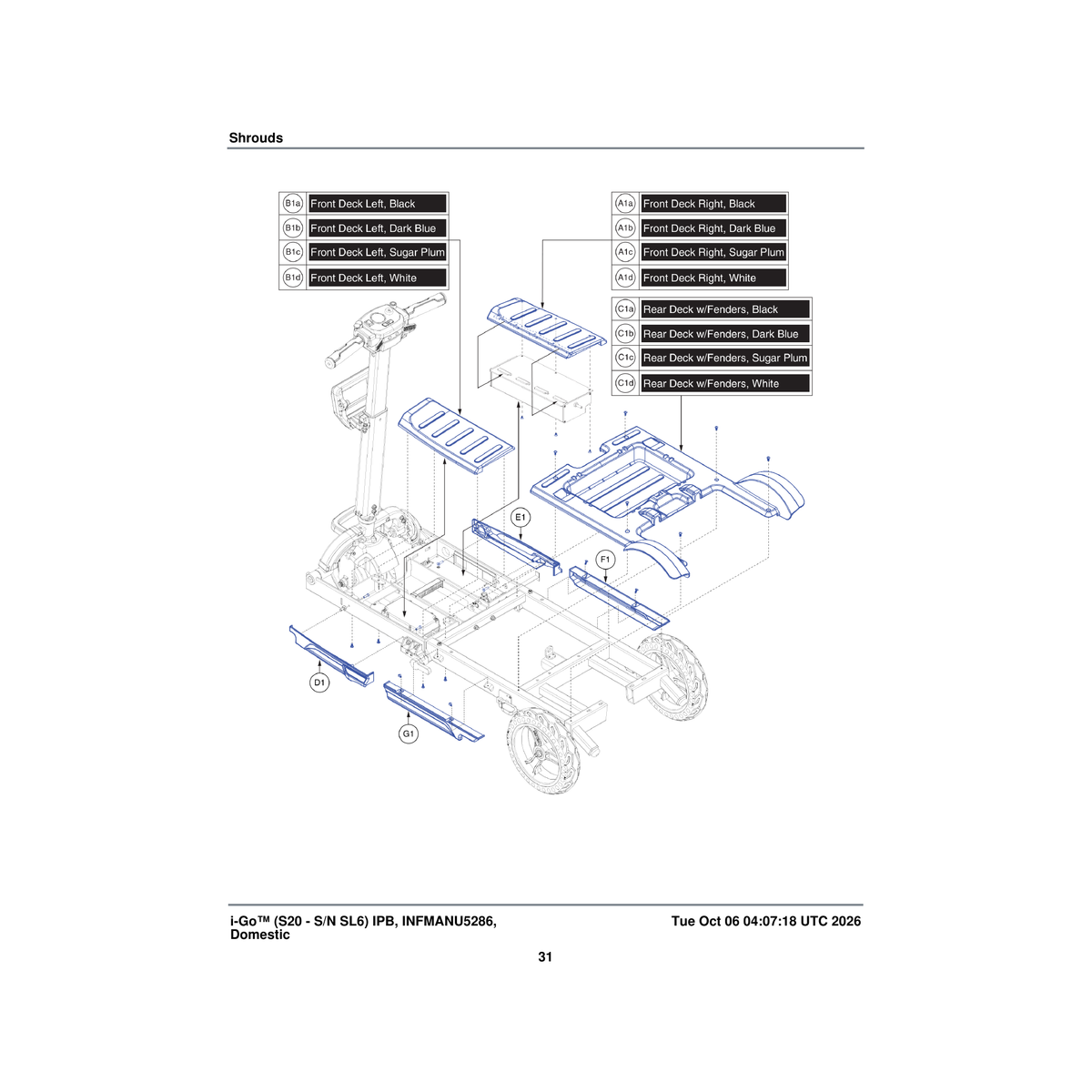 Pride Mobility MEC2102082-TBU4 rear deck assembly dark blue parts diagram