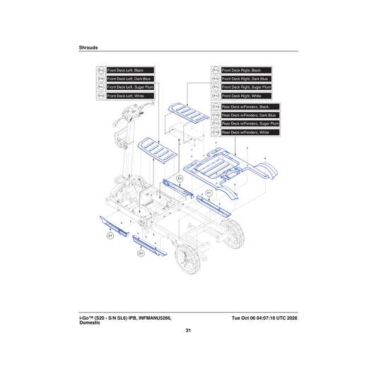 Pride Mobility MEC2102195-TBK1 left front deck assembly black parts diagram