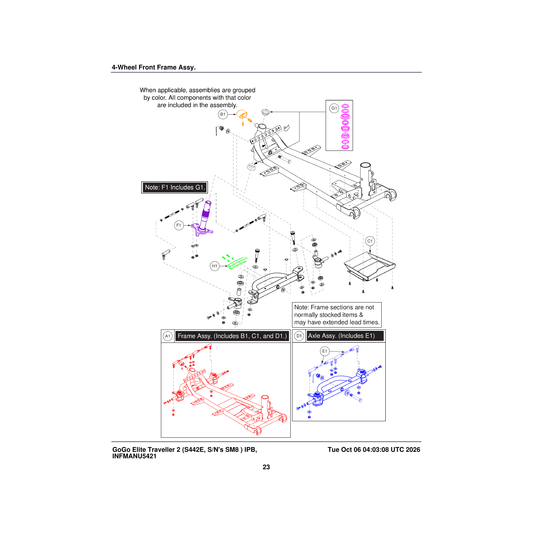 Pride Mobility MEC2102996 front axle assembly parts diagram